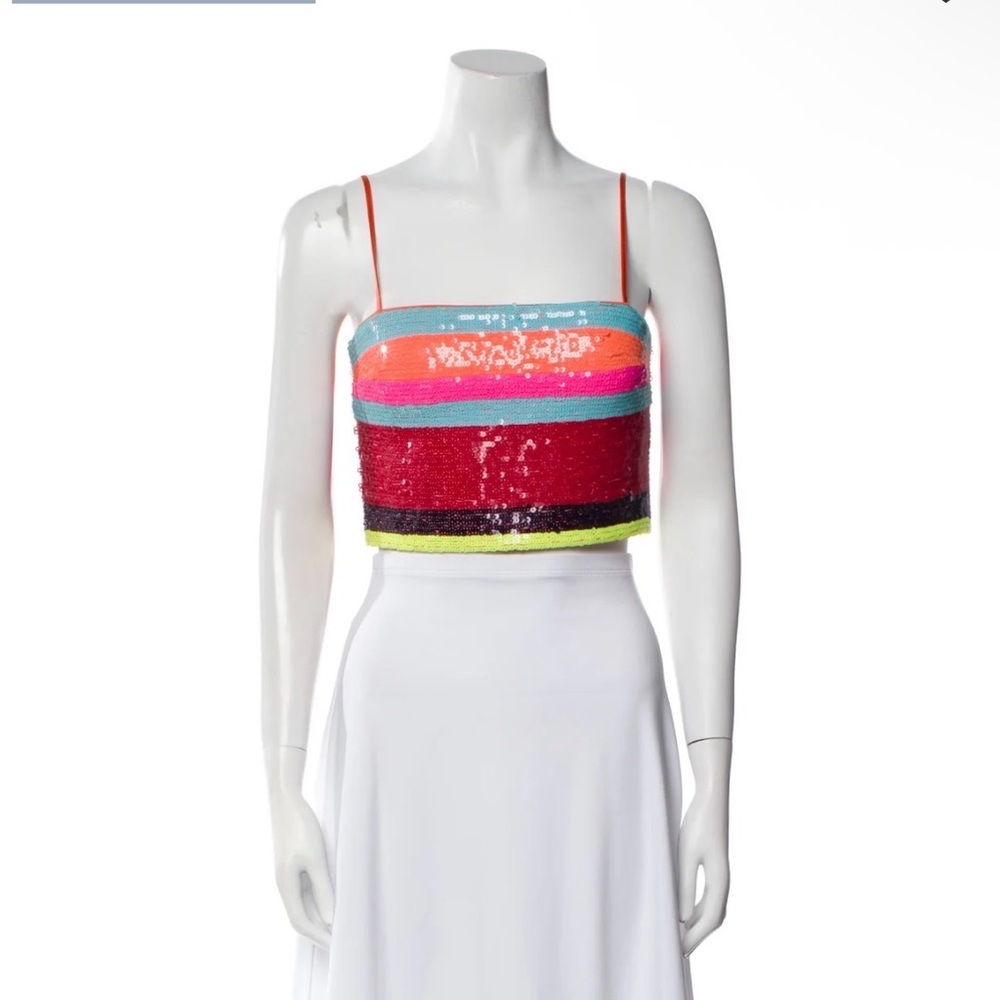 Ramy Brook
Striped Square Neckline Crop Top Sequin Crop Top